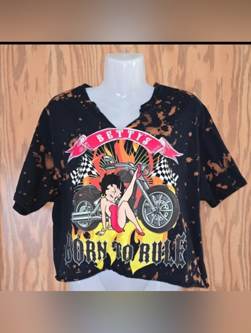 Betty Boop Black Tee with Orange Splatter Pattern